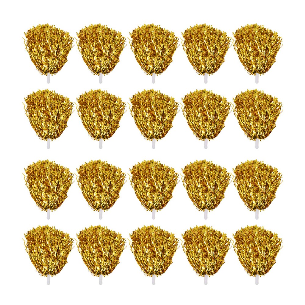 Cheerleading Pom Pom - 20個入りメタリックフォイルチアリーディングポンポン ハンドル付き 純粋チアリーダーポンポン ふわふわで光沢のあるPETチアリーダーフラワー