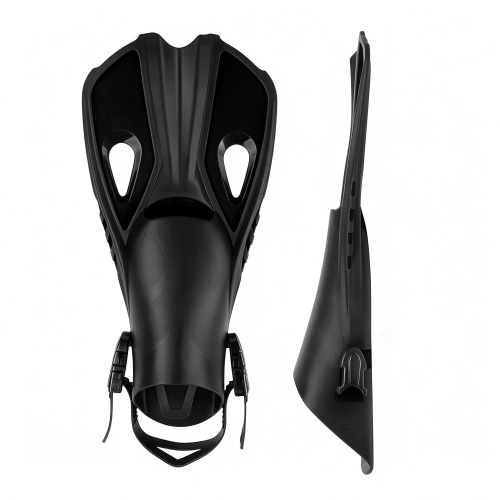 Swim Fin Short Blade - 調節可能なオープンヒールショートスイムフィン、シリコン製シュノーケルダイビングフィン、ポータブルトラベルスイミングフロッグシューズ（大人用）