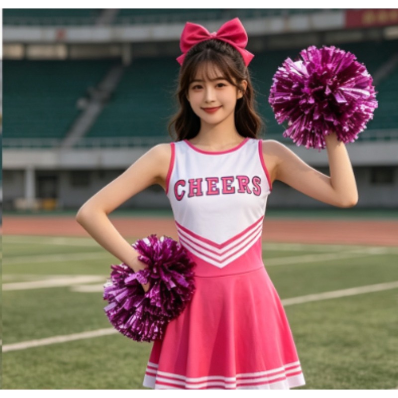 チアリーディングダンス衣装セット 女性用 4点セット リボン - Cheerleading Pom Pom のレビューと価格