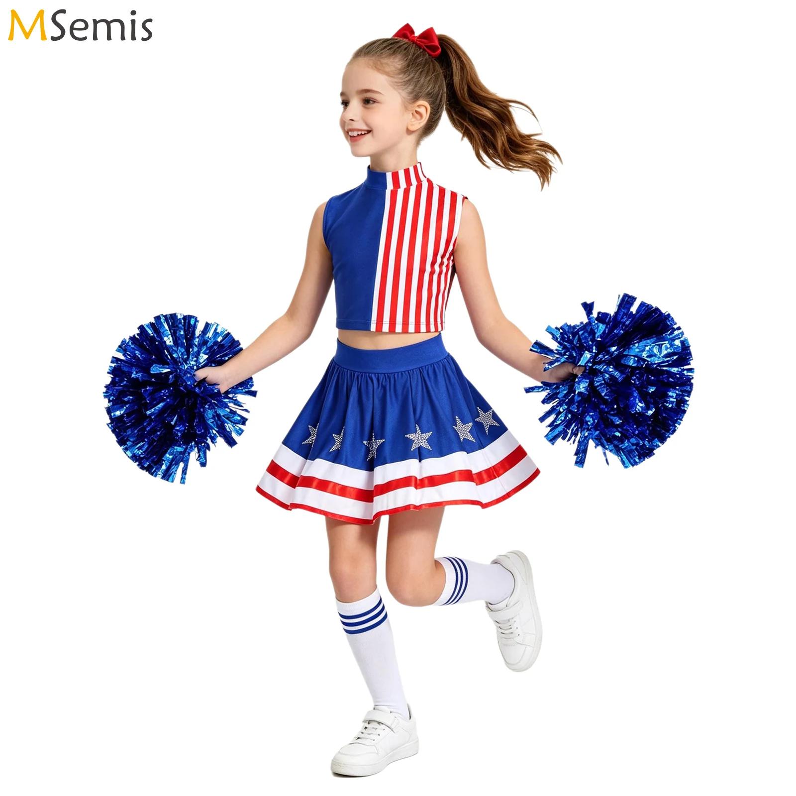 キッズガールズチアリーディング衣装独立記念日コスチュームスト - Cheerleading Pom Pom のレビューと価格