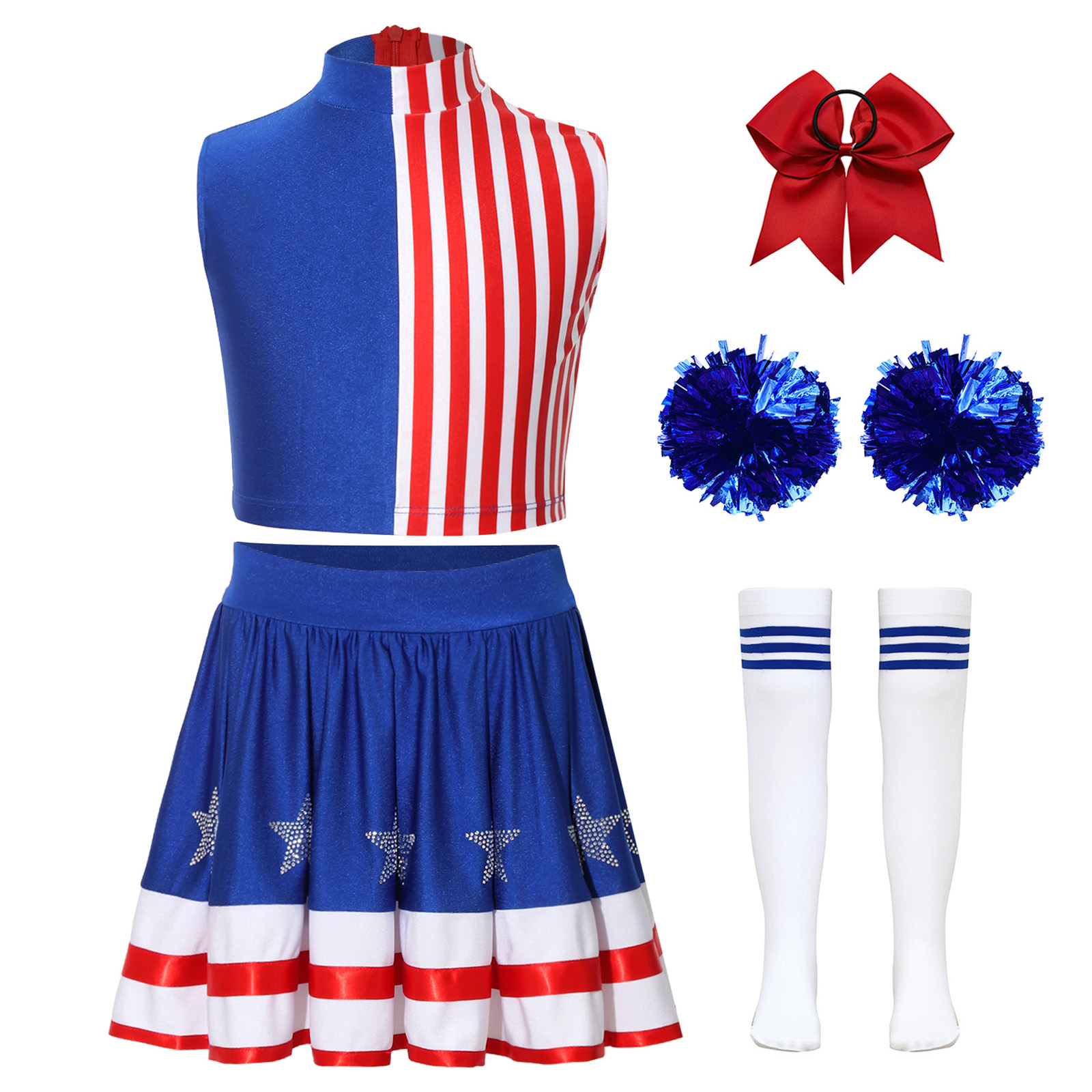 キッズガールズチアリーディング衣装独立記念日コスチュームスト - Cheerleading Pom Pom のレビューと価格