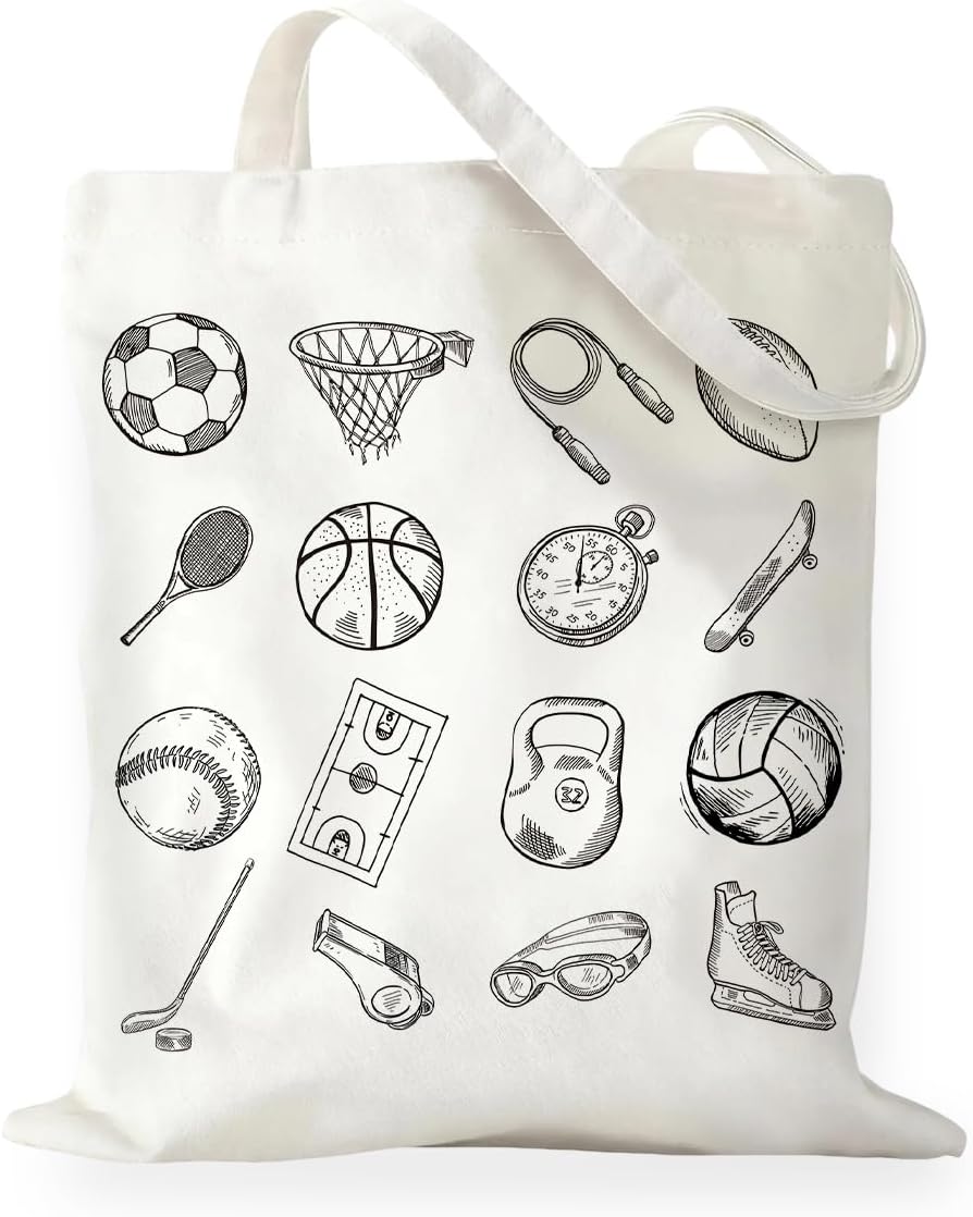 すべてのスポーツ用品手描きプリントキャンバストートバッグポー - Sports Equipment Shop のレビューと価格